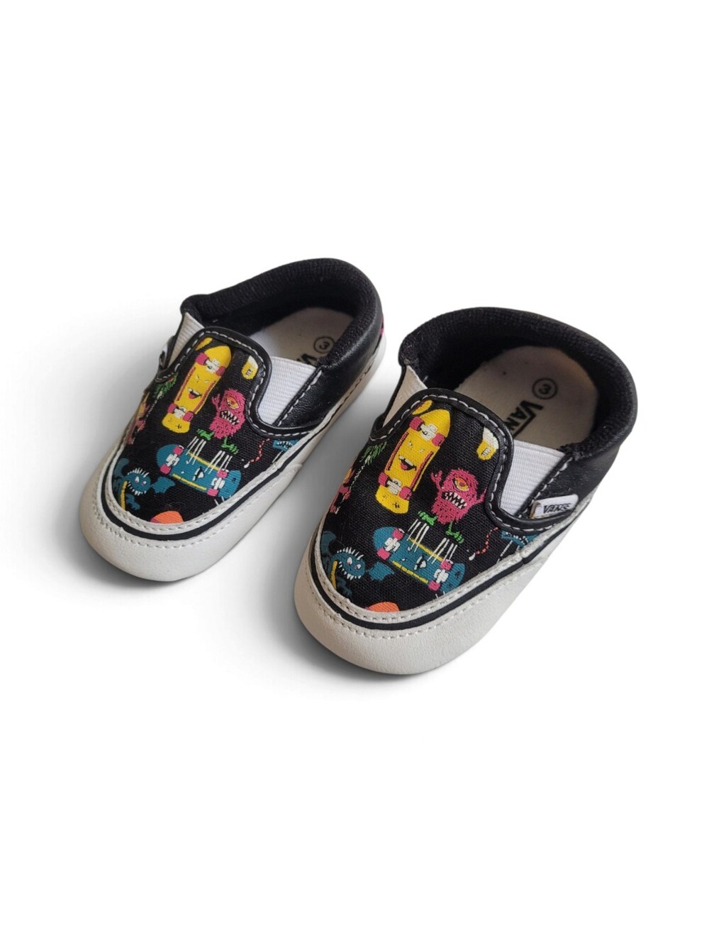 Vans Leather Crib Shoes Slip-On Colorful Monsters Skate Print Size 3 Baby